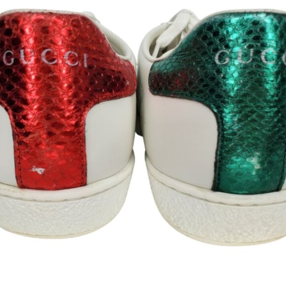 Gucci Ace Bee Embroidered Leather Low Top Sneakers - Picture 6 of 11